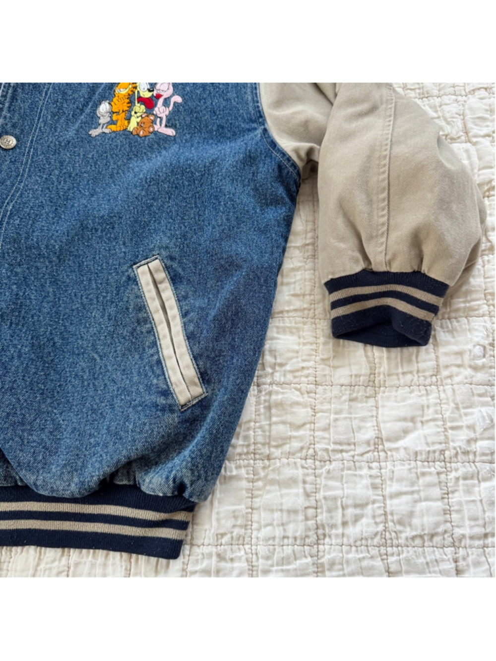 Vintage Hartwell ViaSport Garfield Varsity Bomber Denim Jacket • Size: L - Picture 4 of 10